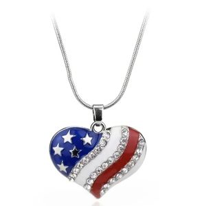 American Flag HEART PENDANT 🇺🇲Necklace Stainless Steel-Heart Patriotic- NEW